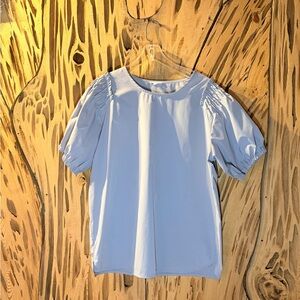 Joh boutique gray/blue oversized top with puffy sleeves and ruffles. Size: L